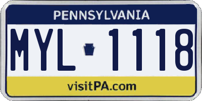 PA license plate MYL1118