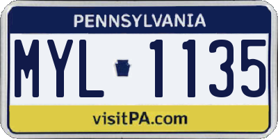 PA license plate MYL1135