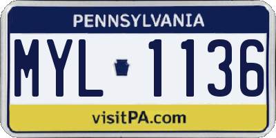 PA license plate MYL1136