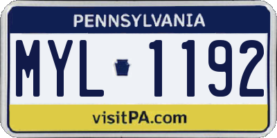 PA license plate MYL1192