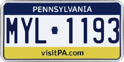 PA license plate MYL1193