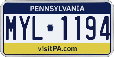 PA license plate MYL1194