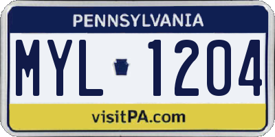 PA license plate MYL1204