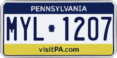PA license plate MYL1207