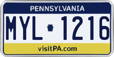 PA license plate MYL1216