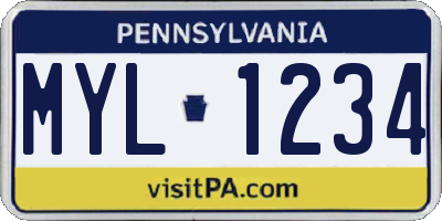 PA license plate MYL1234
