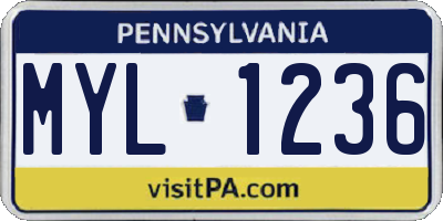 PA license plate MYL1236