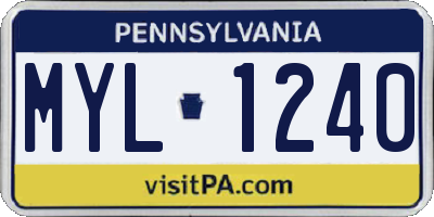 PA license plate MYL1240