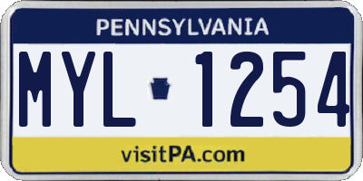 PA license plate MYL1254