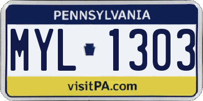 PA license plate MYL1303