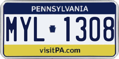 PA license plate MYL1308