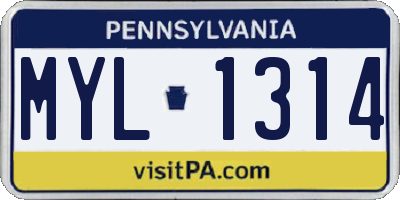 PA license plate MYL1314