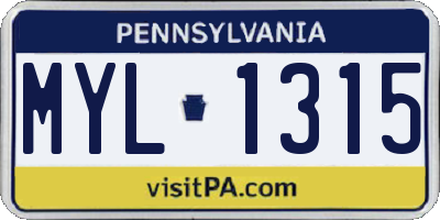 PA license plate MYL1315