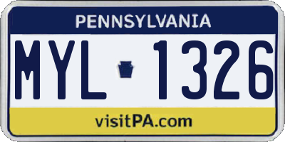 PA license plate MYL1326