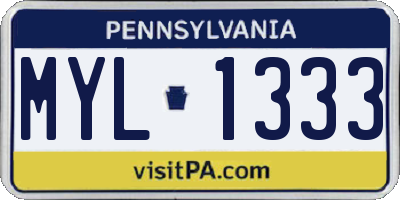 PA license plate MYL1333
