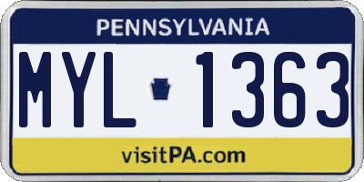 PA license plate MYL1363