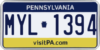 PA license plate MYL1394