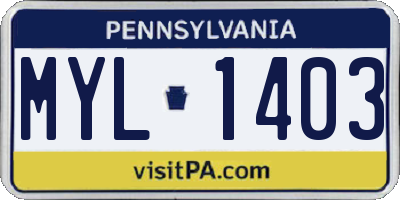 PA license plate MYL1403
