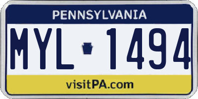 PA license plate MYL1494