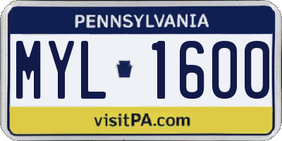 PA license plate MYL1600