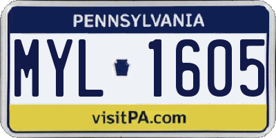 PA license plate MYL1605