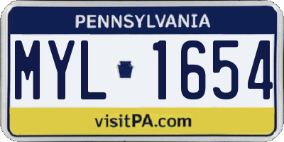PA license plate MYL1654