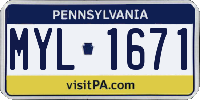 PA license plate MYL1671
