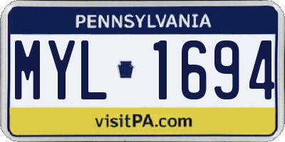 PA license plate MYL1694