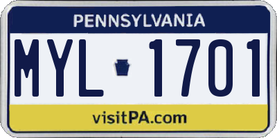PA license plate MYL1701