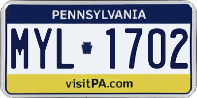 PA license plate MYL1702