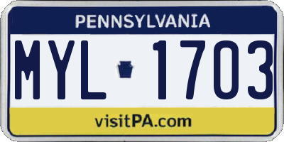 PA license plate MYL1703