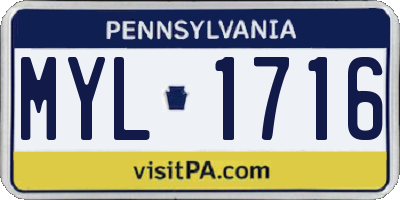 PA license plate MYL1716