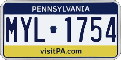 PA license plate MYL1754