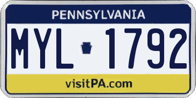 PA license plate MYL1792
