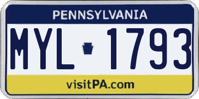 PA license plate MYL1793