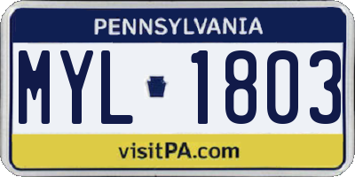 PA license plate MYL1803