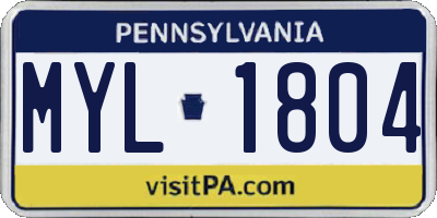 PA license plate MYL1804