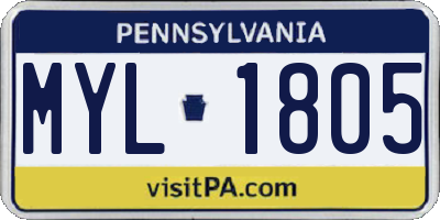 PA license plate MYL1805
