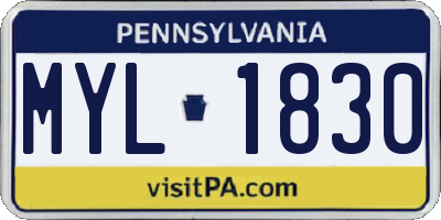 PA license plate MYL1830