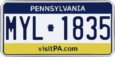 PA license plate MYL1835