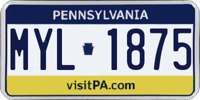 PA license plate MYL1875