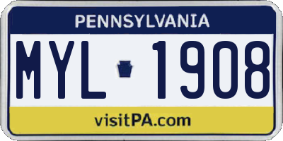 PA license plate MYL1908