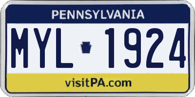 PA license plate MYL1924