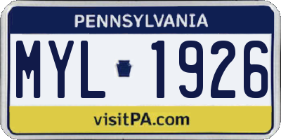 PA license plate MYL1926