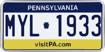 PA license plate MYL1933