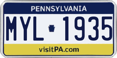 PA license plate MYL1935