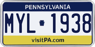 PA license plate MYL1938
