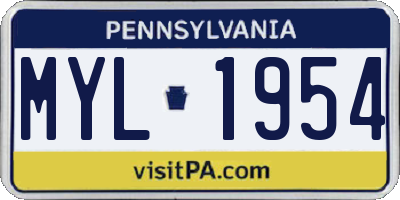 PA license plate MYL1954