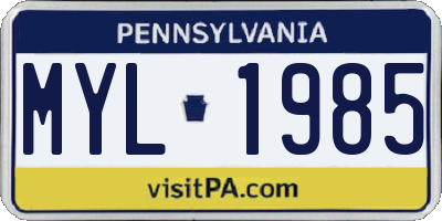 PA license plate MYL1985