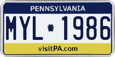 PA license plate MYL1986